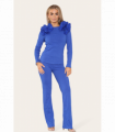 Ruffle Frill Shoulder Ribbed Loungewear Co-Ord Top & Trouser Set