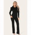 Ruffle Frill Shoulder Ribbed Loungewear Co-Ord Top & Trouser Set