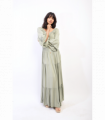Ruffle Hem Sleeve Shirred Waist Tiered Maxi Dress
