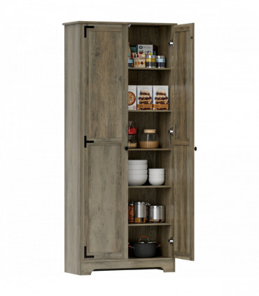 Rustic Farmhouse Storage Cabinet with Adjustable Shelves - Grey Wood Effect
