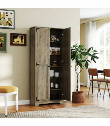 Rustic Farmhouse Storage Cabinet with Adjustable Shelves - Grey Wood Effect