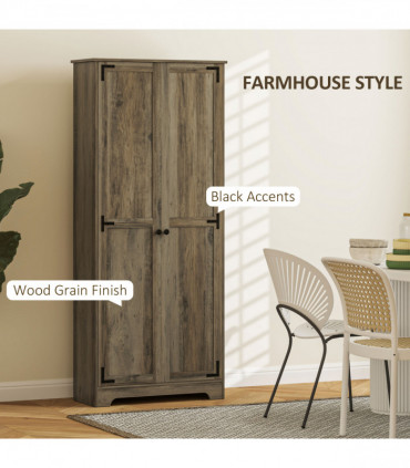 Rustic Farmhouse Storage Cabinet with Adjustable Shelves - Grey Wood Effect