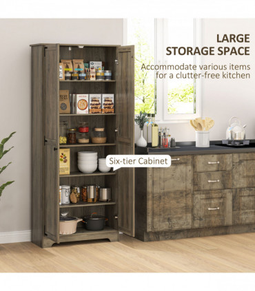 Rustic Farmhouse Storage Cabinet with Adjustable Shelves - Grey Wood Effect