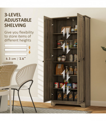 Rustic Farmhouse Storage Cabinet with Adjustable Shelves - Grey Wood Effect