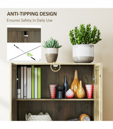 Rustic Farmhouse Storage Cabinet with Adjustable Shelves - Grey Wood Effect