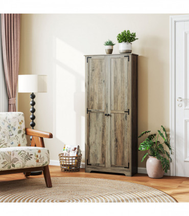 Rustic Farmhouse Storage Cabinet with Adjustable Shelves - Grey Wood Effect