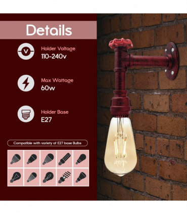 Rustic Red Vintage Industrial Retro arm Water Pipe Lamp Metal Pendant Light