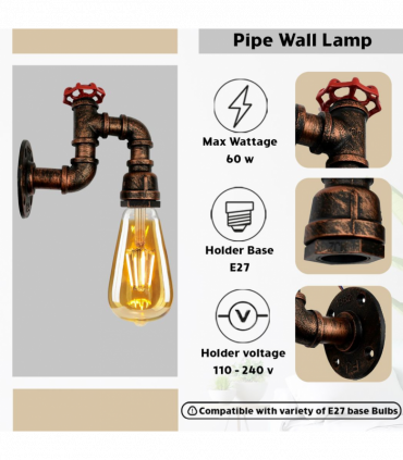 Rustic Red Vintage Retro Lamp WallLight  E27 60W Dimmable Non Dimmable Bulb