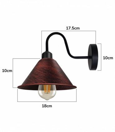 Rustic Red Vintage Wall Light Fixture Black Wall Sconce E27 Base Socket Screw Wall Mounted Swan Neck Cone Shape Shade