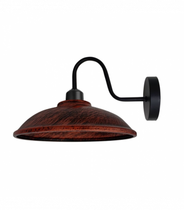 Rustic Red Wall Light Fixture, Vintage Black Wall Sconce E27 Base Socket Screw Wall Swan Neck Hemisphere Shape Shade