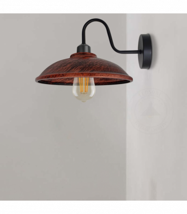 Rustic Red Wall Light Fixture, Vintage Black Wall Sconce E27 Base Socket Screw Wall Swan Neck Hemisphere Shape Shade