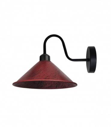 Rustic Red Wall Light Fixture,Black Wall Sconce E27 Base Socket Screw Type Wall Mounted Swan Neck Cone Shape Shade