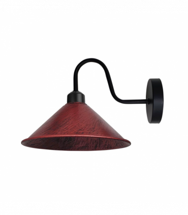 Rustic Red Wall Light Fixture,Black Wall Sconce E27 Base Socket Screw Type Wall Mounted Swan Neck Cone Shape Shade