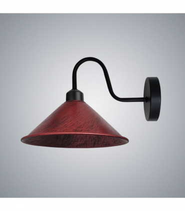 Rustic Red Wall Light Fixture,Black Wall Sconce E27 Base Socket Screw Type Wall Mounted Swan Neck Cone Shape Shade