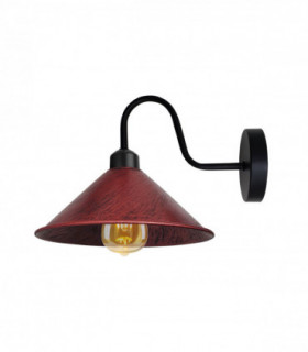 Rustic Red Wall Light Fixture,Black Wall Sconce E27 Base Socket Screw Type Wall Mounted Swan Neck Cone Shape Shade