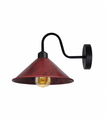 Rustic Red Wall Light Fixture,Black Wall Sconce E27 Base Socket Screw Type Wall Mounted Swan Neck Cone Shape Shade