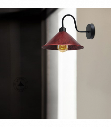 Rustic Red Wall Light Fixture,Black Wall Sconce E27 Base Socket Screw Type Wall Mounted Swan Neck Cone Shape Shade