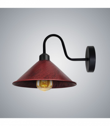 Rustic Red Wall Light Fixture,Black Wall Sconce E27 Base Socket Screw Type Wall Mounted Swan Neck Cone Shape Shade