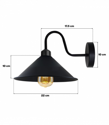 Rustic Red Wall Light Fixture,Black Wall Sconce E27 Base Socket Screw Type Wall Mounted Swan Neck Cone Shape Shade