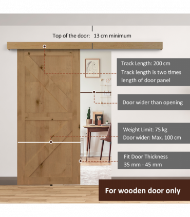 Rustic Sliding Door 6.5 ft Classic Kit Set 2000mm For Single Wooden