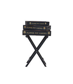 SET 3 BLACK WOODEN GARDEN TOFFEE TRAYS