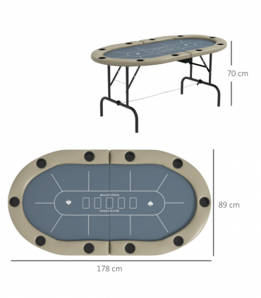 SPORTNOW 10 Player Folding Poker Table with Cup Holders, Steel Base, Brown