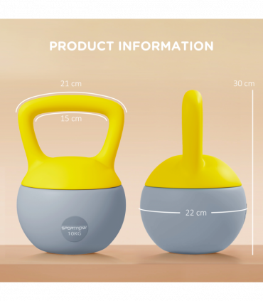 SPORTNOW 10KG Kettlebell w/ Soft Body and Non-Slip Handle, Yellow and Grey