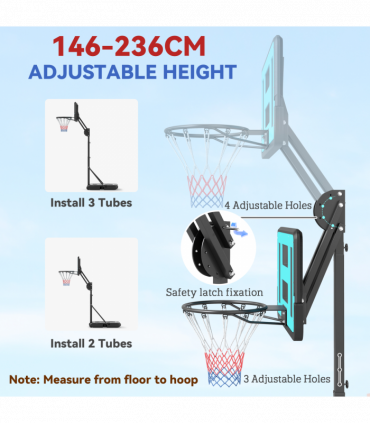 SPORTNOW 146-236cm Adjustable Basketball Hoop Outdoor, Portable on Wheels