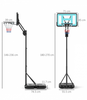 SPORTNOW 146-236cm Adjustable Basketball Hoop Outdoor, Portable on Wheels