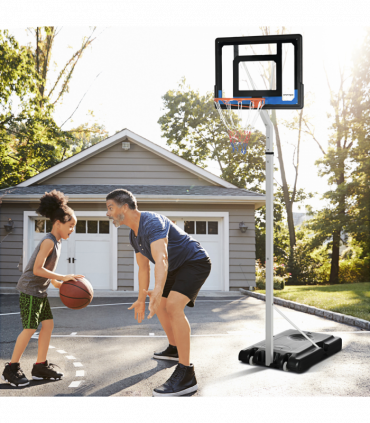 SPORTNOW 2.1-2.6m Basketball Hoop and Stand w/ Weighted Base, Wheels, White