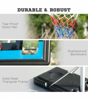 SPORTNOW 2.1-2.6m Basketball Hoop and Stand w/ Weighted Base, Wheels, White