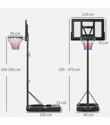 SPORTNOW 2.3-3.05m Basketball Hoop and Stand with Weighted Base and Wheels