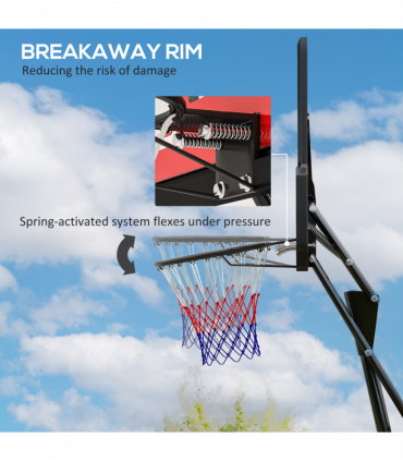 SPORTNOW 2.45-3.05m Portable Basketball Hoop and Stand with Wheels, Red