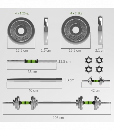SPORTNOW 20kg 2-in-1 Adjustable Weights Dumbbells Set for Home Gym