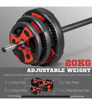 SPORTNOW 20kg Adjustable Barbell Weights Set for Home Gym Strength Training