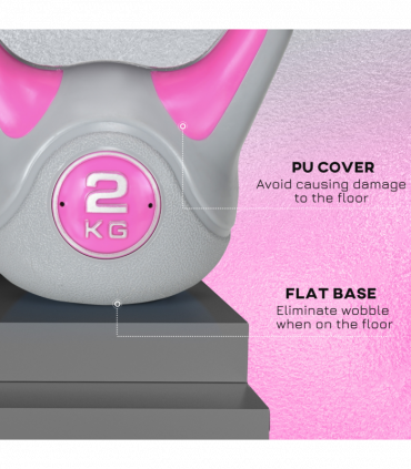 SPORTNOW 2kg Kettle Bell with Handle for Home Gym, Pink and Grey