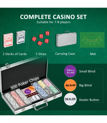 SPORTNOW 300-Piece Poker Chips Set w/ Mat, Aluminium Case, Two Decks of Cards