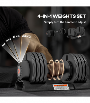 SPORTNOW 4-in-1 Adjustable Dumbbells Weights Set, 7KG 13KG 18KG 24KG