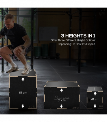 SPORTNOW 41/51/61cm Plyometric Jump Box, Wooden Plyo Box for Home Gym