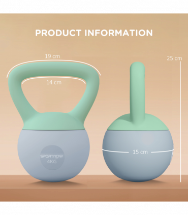 SPORTNOW 4KG Kettlebell with Soft Body and Non-Slip Handle, Grey and Green