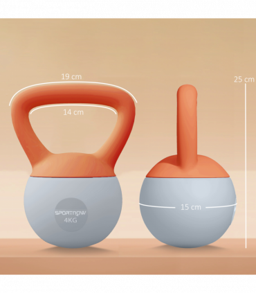 SPORTNOW 4KG Kettlebell with Soft Body and Non-Slip Handle, Orange and Grey