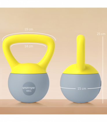 SPORTNOW 4KG Kettlebell with Soft Body and Non-Slip Handle, Yellow and Grey
