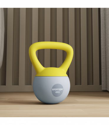 SPORTNOW 4KG Kettlebell with Soft Body and Non-Slip Handle, Yellow and Grey