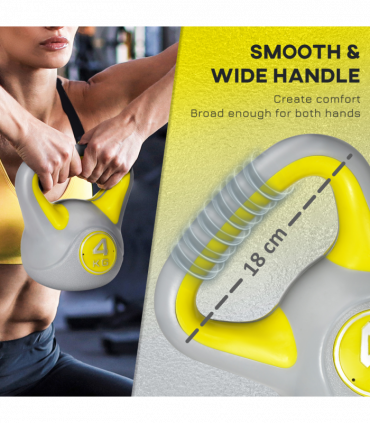 SPORTNOW 4kg Kettle Bell with Handle for Home Gym, Yellow and Grey