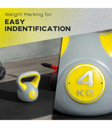 SPORTNOW 4kg Kettle Bell with Handle for Home Gym, Yellow and Grey