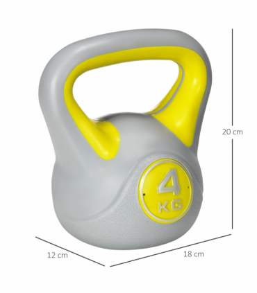 SPORTNOW 4kg Kettle Bell with Handle for Home Gym, Yellow and Grey