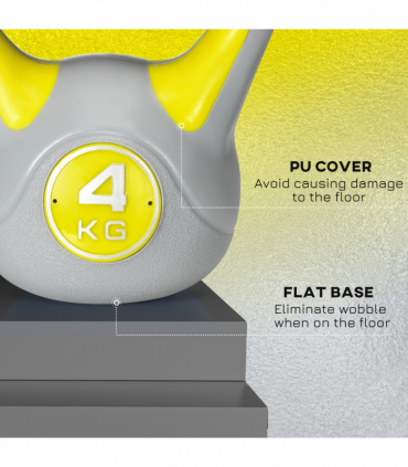 SPORTNOW 4kg Kettle Bell with Handle for Home Gym, Yellow and Grey