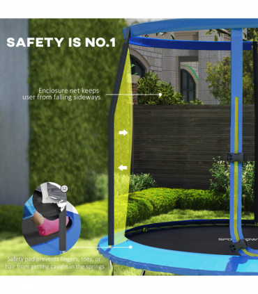 SPORTNOW 8ft Outdoor Trampoline with Safety Enclosure Net, Blue