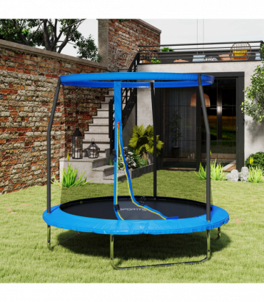 SPORTNOW 8ft Outdoor Trampoline with Safety Enclosure Net, Blue