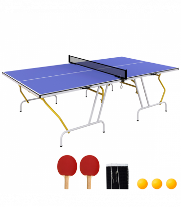SPORTNOW 9FT Foldable Table Tennis Table with Cover, Net, Paddles, Balls - Blue